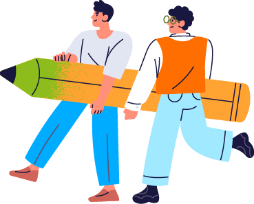 鉛筆を持った二人